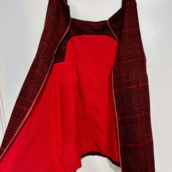 CUPSHE -- Burgundy Plaid O-Ring Pinafore Dress - Picture 5 of 8